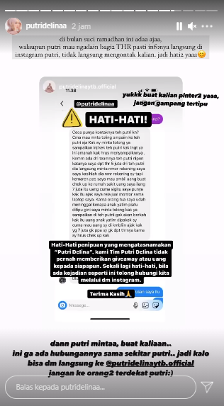 Putri Delina bereaksi saat namanya dicatut untuk penipuan