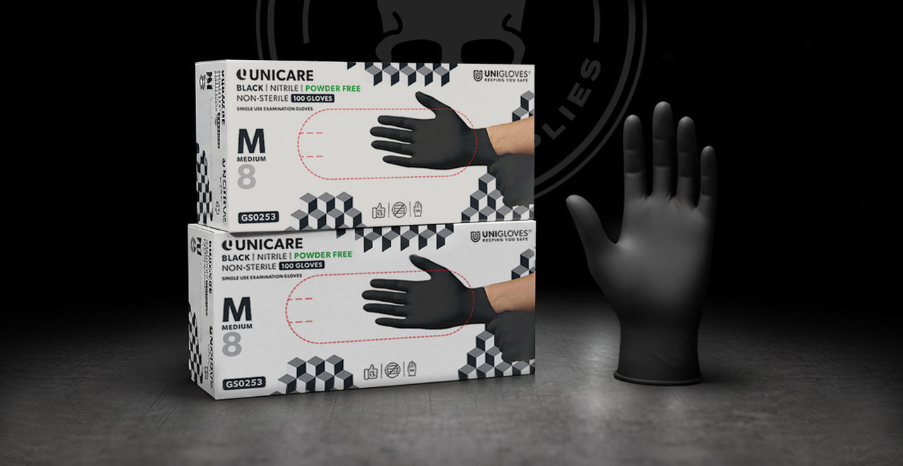 3 for 2 Unigloves Black Nitrile Gloves