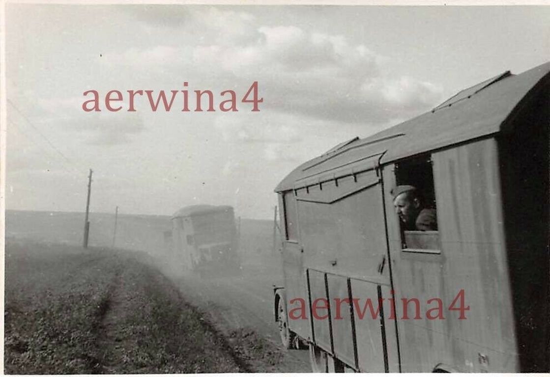 Bussing van (350 probably) towing heavy Sd Ah 111 (Schw Vermessungs Ah) and Sd Ah 24 generator - Sta