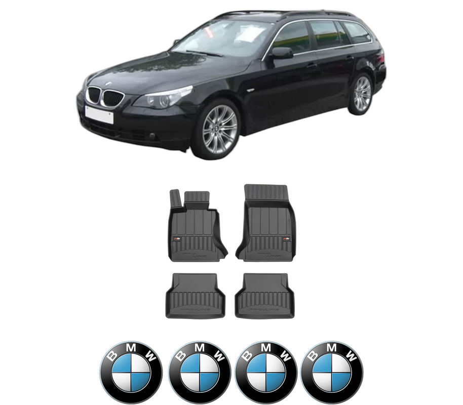 Set covorase presuri BMW Seria 5 Touring (E61) din 2004-2010, auto, din cauciuc thermoplastic, 4 Stickere auto cu BMW Seria