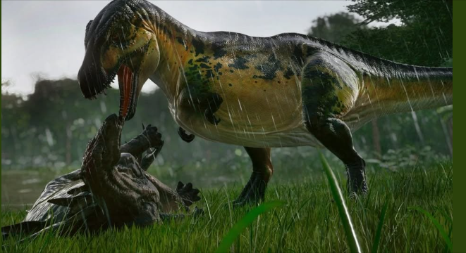 Acrocanthosaurus taking down a Stegosaurus