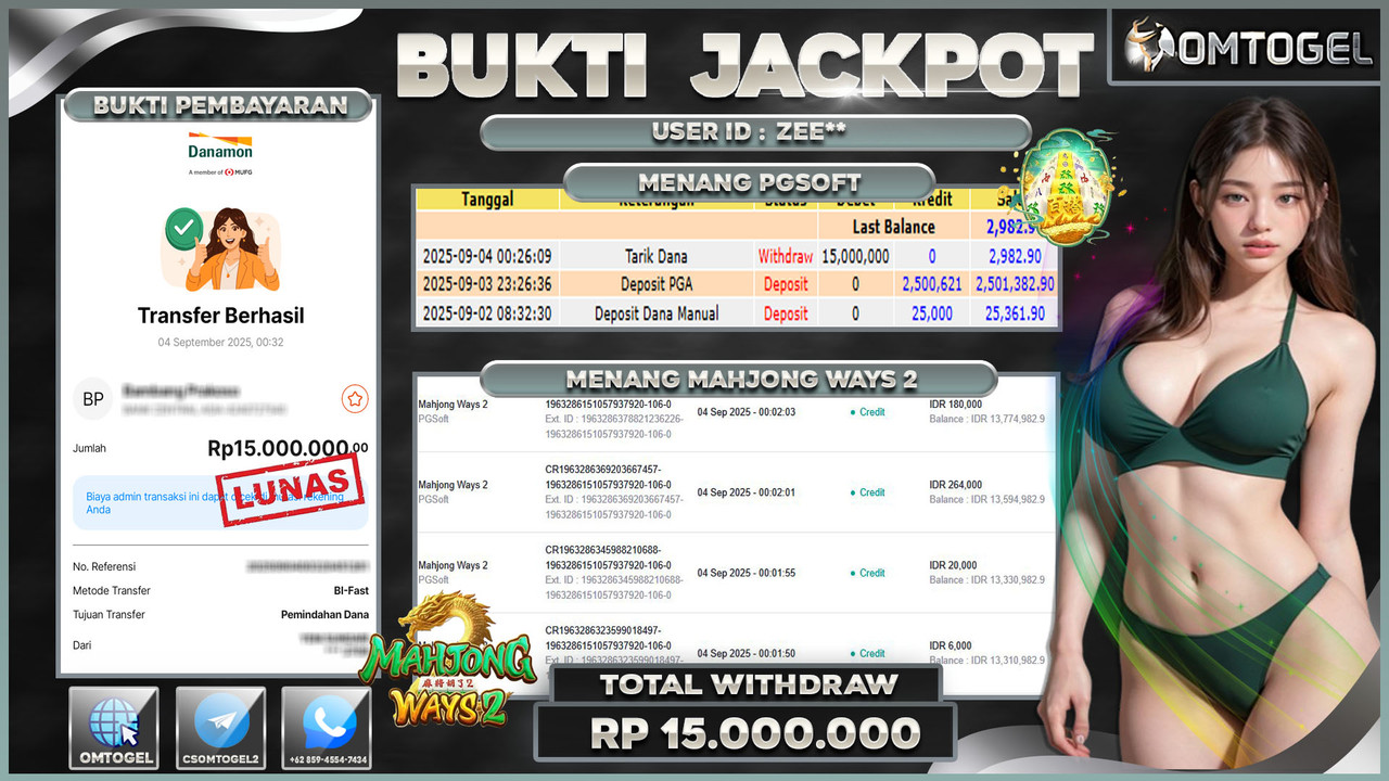OMTOGEL JACKPOT PGSOFT MAHJONG WAYS 2 15 JUTA DI BAYAR LUNAS ,-