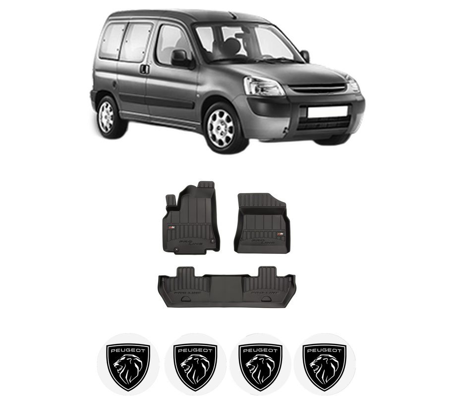 Set covorase presuri PEUGEOT PARTNER TEPEE din 2008-2018, auto, din cauciuc thermoplastic, 4 Stickere auto cu PEUGEOT
