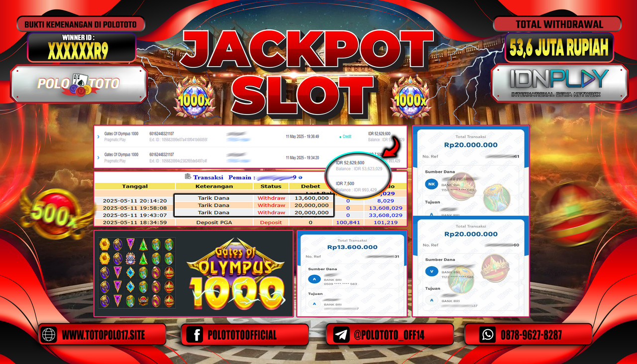 POLOTOTO JACKPOT SLOT GATES OF OLYMPUS 1000 Rp.53.600.000,-