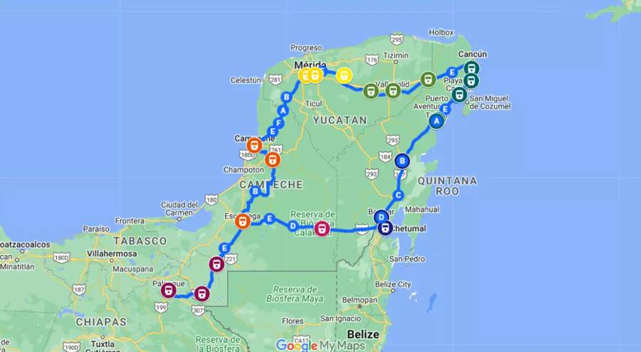 Mapa de trenes de México Maya