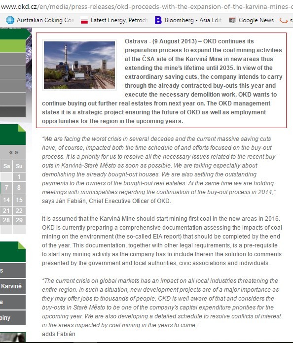 OKD 9th Aug 2013 CSA site and Karvina life of th