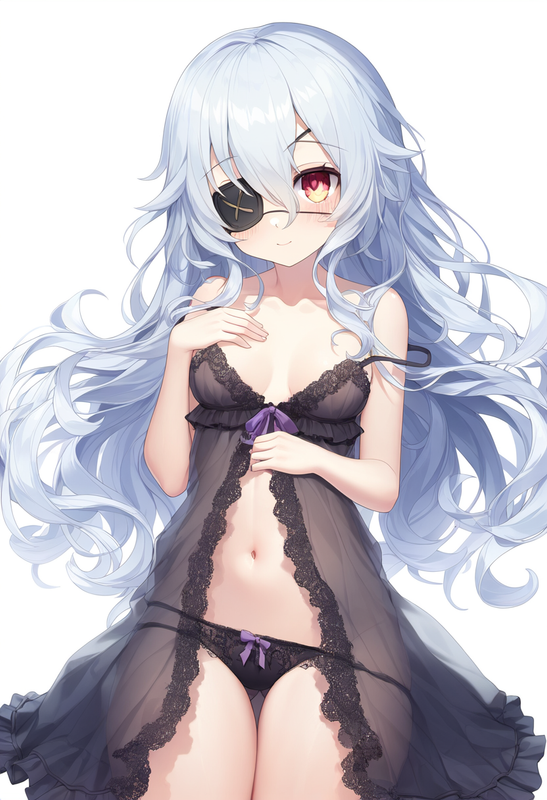1girl, yoshino (date a live), small breasts, {{black babydoll}}, {{{silver hair} s-1398596554