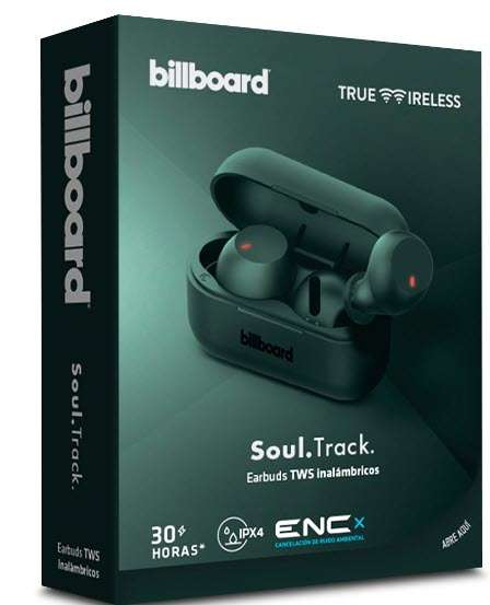 Amazon: Billboard - Audífonos Earbuds Soul Track - 30Hrs - IPX4 - Verde 
