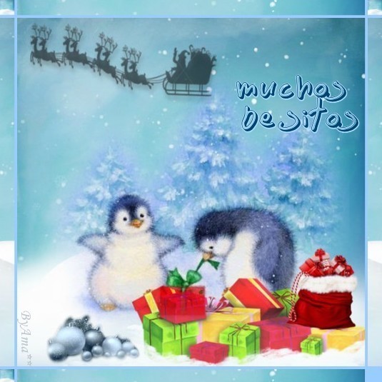 Pinguinos Recibiendo Regalos de Navidad  Besitos
