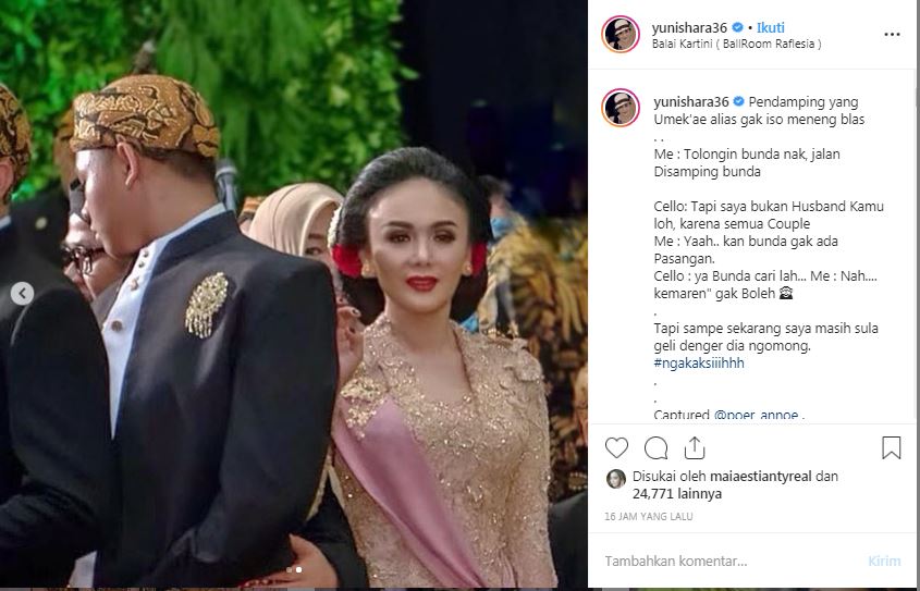 Unggahan Yuni Shara soal pendamping di acara pernikahan sang adik, Kartika Sary