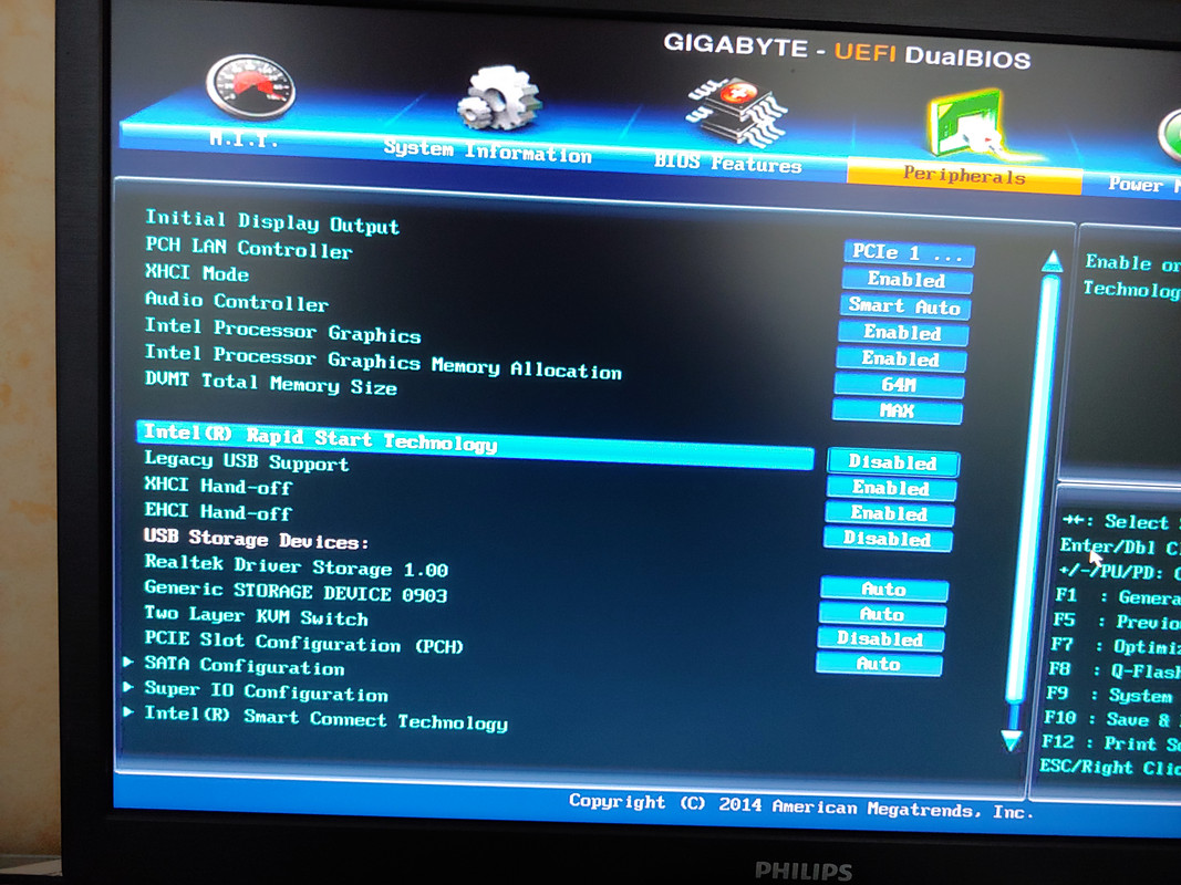 Intel rapid start technology désactivé