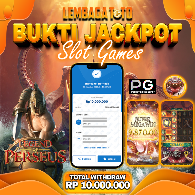 BUKTI JACKPOT 06 AGUSTUS LEMBAGATOTO LEGEND OF PERSEUS  Rp.10.000.000,- LUNAS