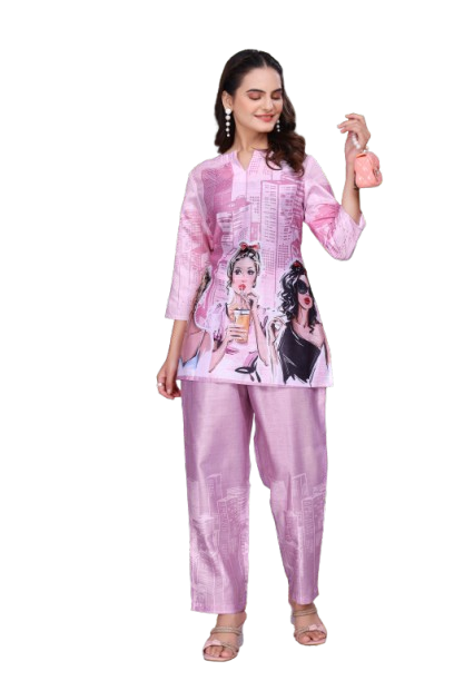 BLUMAIRE Trendy Co-Ord Set for Women | Stylish Printed Kurti with Pant | Casual & Office Wear Outfit, XXL