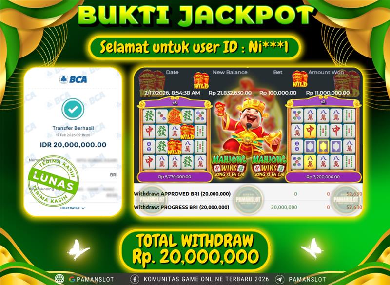PAMANSLOT JACKPOT Game PP - Mahjong Wins Gong Xi Fa Cai Rp.20,000,000- LUNAS