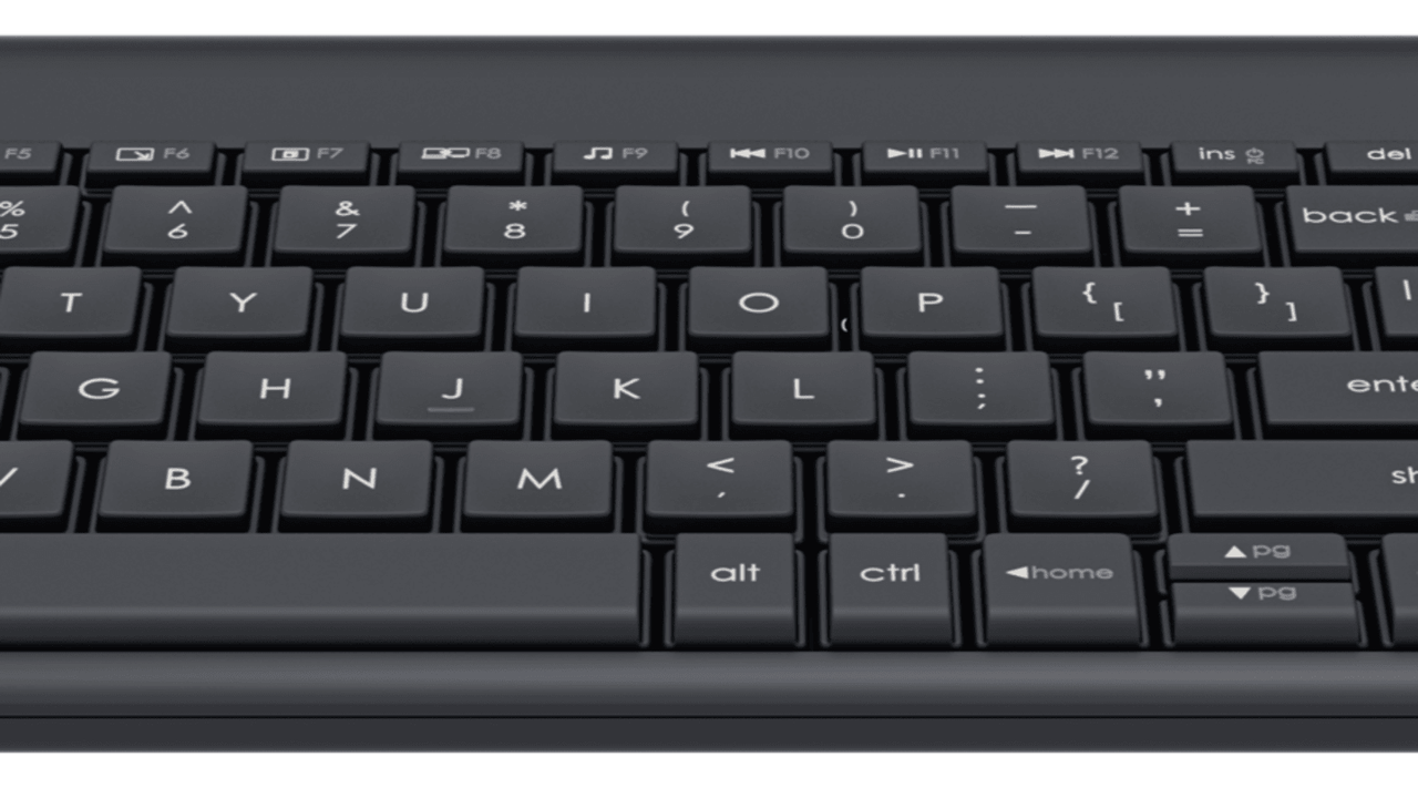 Vista del teclado Logitech K400 desde arriba, mostrando la distribución de las teclas y el touchpad.