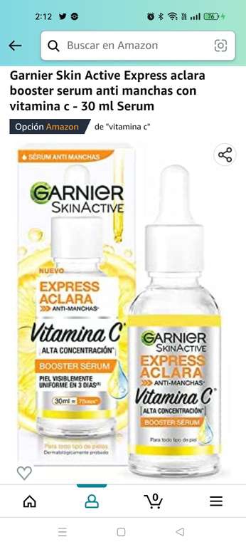 Amazon: Garnier Skin Active Express aclara booster serum anti manchas con vitamina c - 30 ml Serum 
