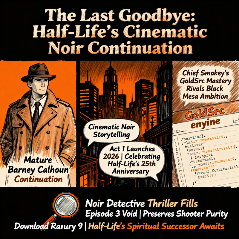 The Last Goodbye Act 1 Drops Tomorrow: Noir Half-Life Mod Delivers Cinematic Shooter Sequel 1 noir detective in rainy city street with neon signs and shadows