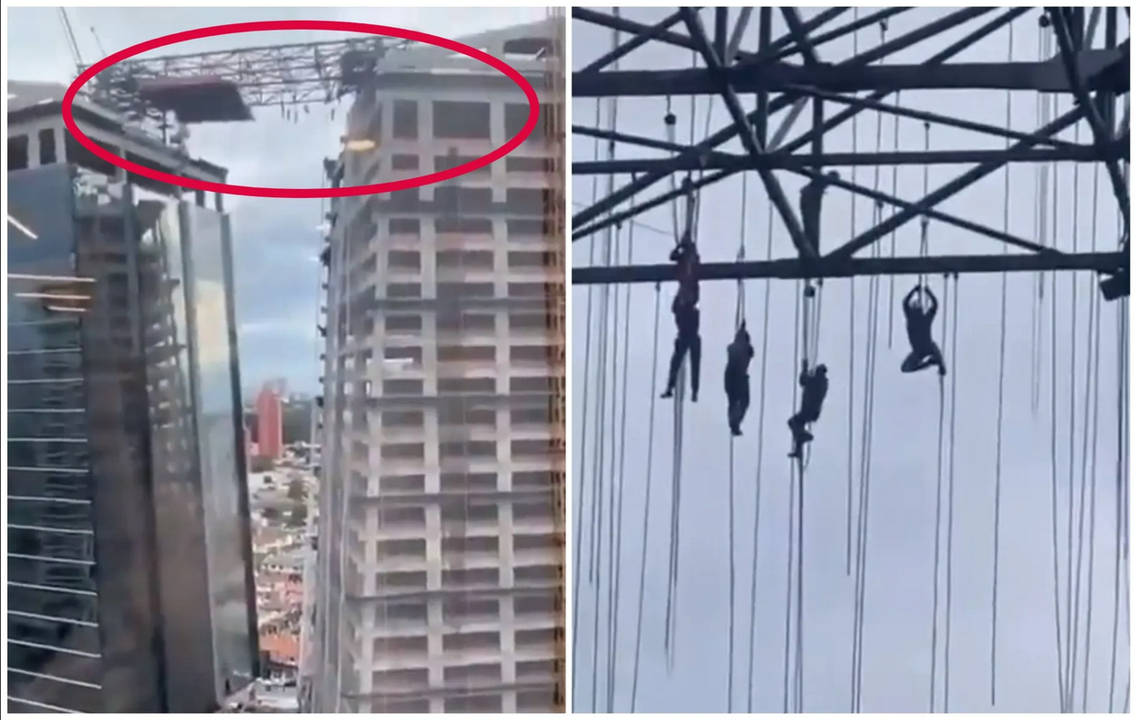 Tragedia en construcción: trabajadores quedan colgados y uno muere (video)