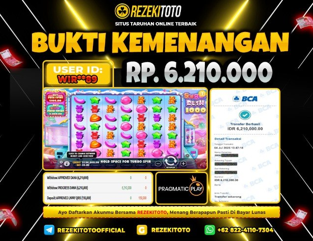 BUKTI KEMENANGAN 04 JULI 2025 SUGAR RUSH 6 JUTA 