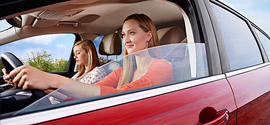 Two women driving in a car