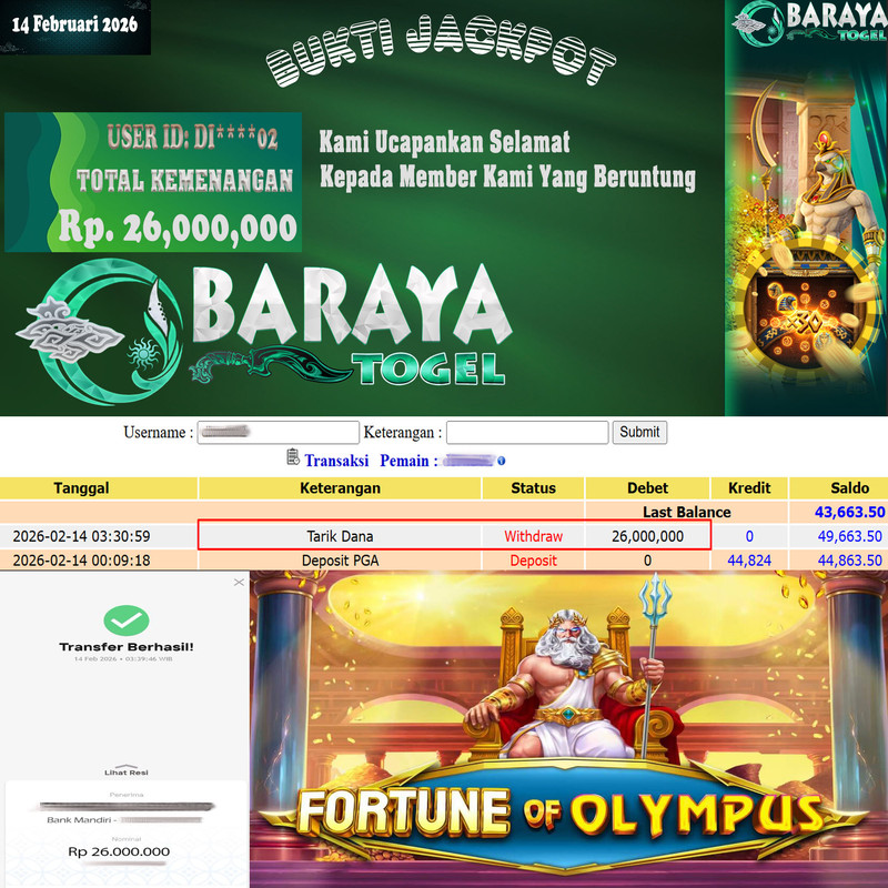 Rp. 26.000.000.- WD LUNAS DI BARAYATOGEL