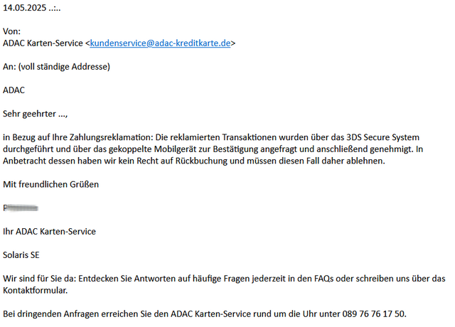 Antwort des ADAC