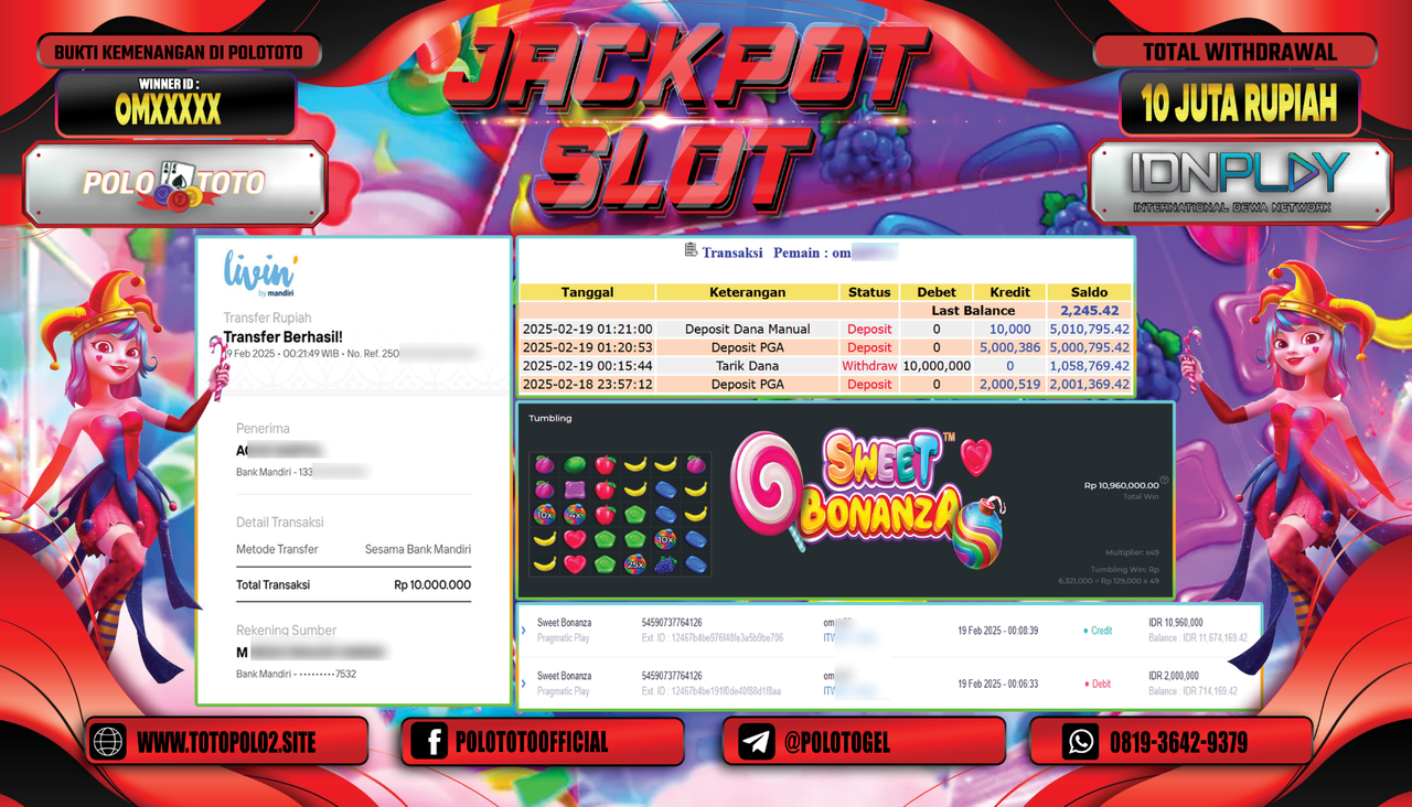POLOTOTO JACKPOT SLOT SWEET BONANZA Rp.10.000.000,-