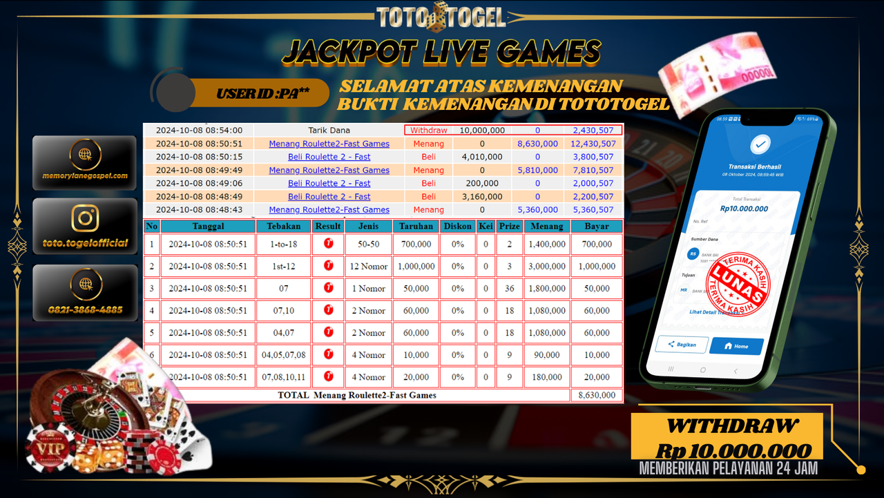 Bukti Kemenangan Permainan Live Games Roulette 2 ID : PA** Terbayar Lunas!!