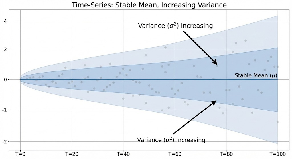 Growing variance over time with stable mean