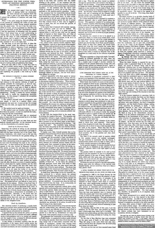 WW1 - The Asclepiad - 1884 - Gas chambers - Euthanasia for the lower creatures - lethal chamber - Be