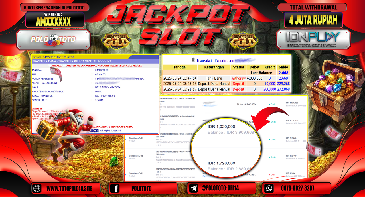 POLOTOTO JACKPOT SLOT GEMSTONES GOLD Rp.4.000.000,-