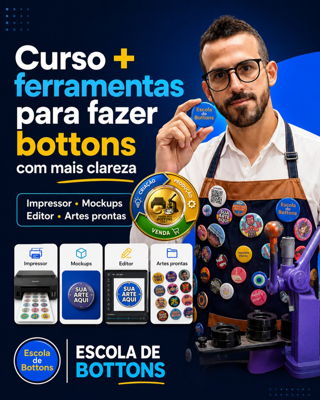 Escola de Bottons: curso e ferramentas para fazer bottons com mais clareza