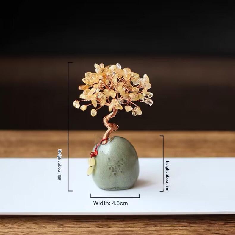 White Vintage Crystal Money Tree Figurine for Home Decoration