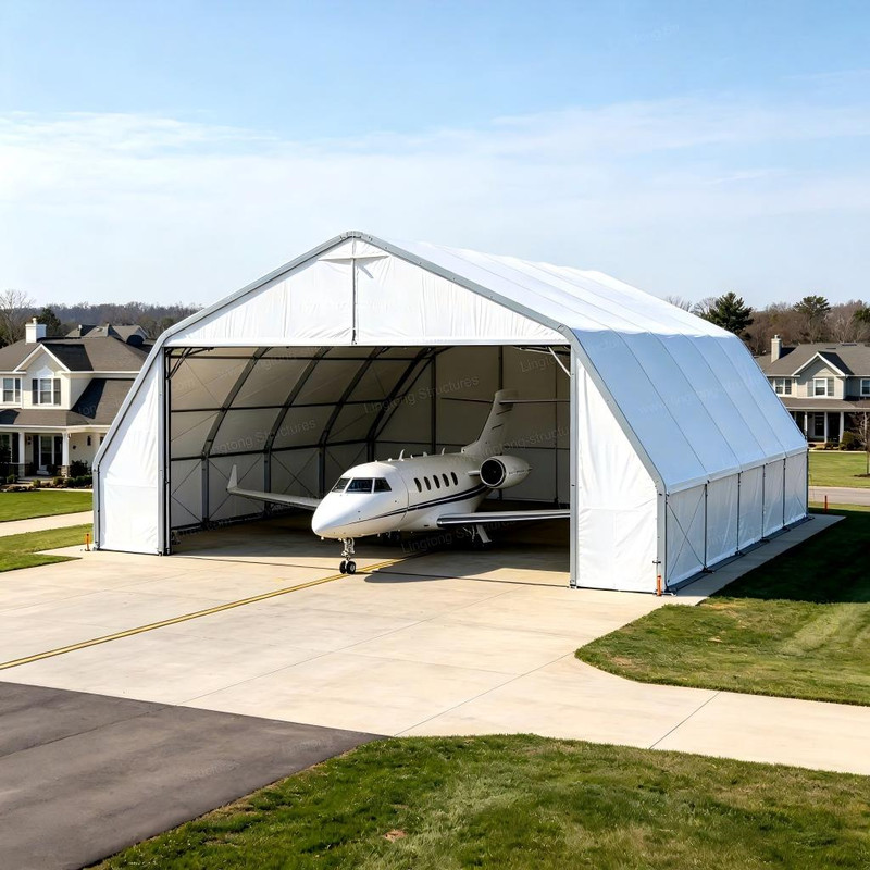 Commercial airliner temporary parking hangar tent for airline capacity adjustment and aircraft storage