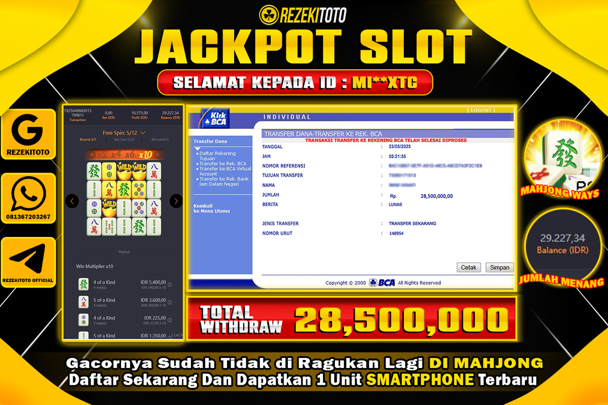 BUKTI KEMENANGAN 23 MAY 2025 MAHJONG WAYS WD 28 JUTA 