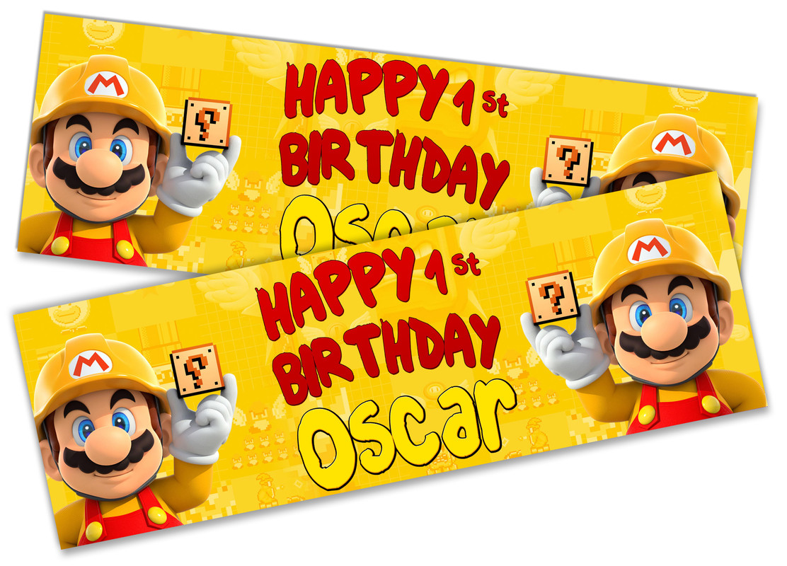 x2 Personalised Birthday Banner Super Mario Children Kids Party Decoration 12