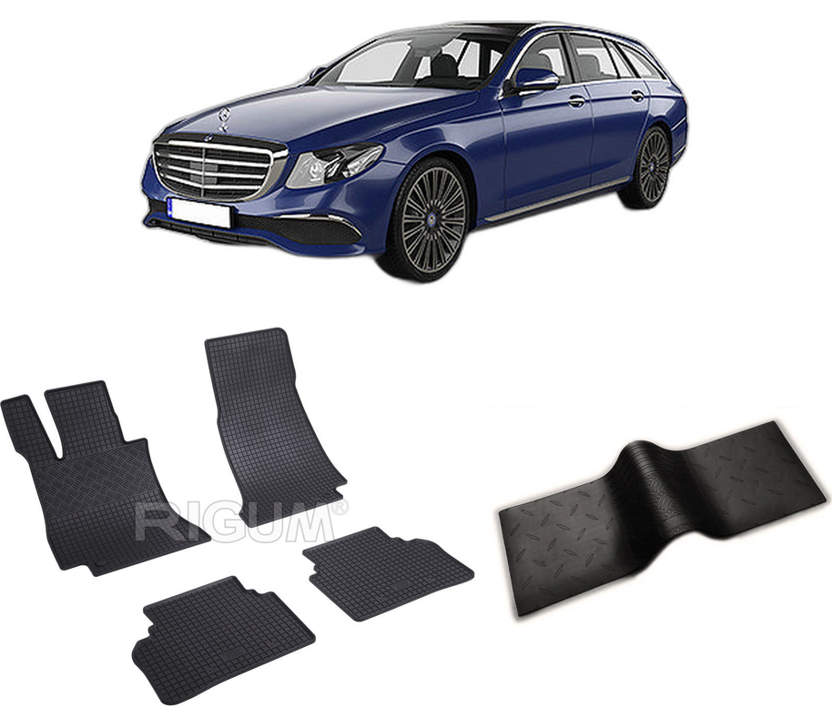 Set covorase auto MERCEDES E-CLASS W213 din 11.2016-07.2023, cu covoras tunel median, CAROSERIE COMBI, Presuri cauciuc 100%, compatibil cu autoturismul MERCEDES E-CLASS W213, Rigum