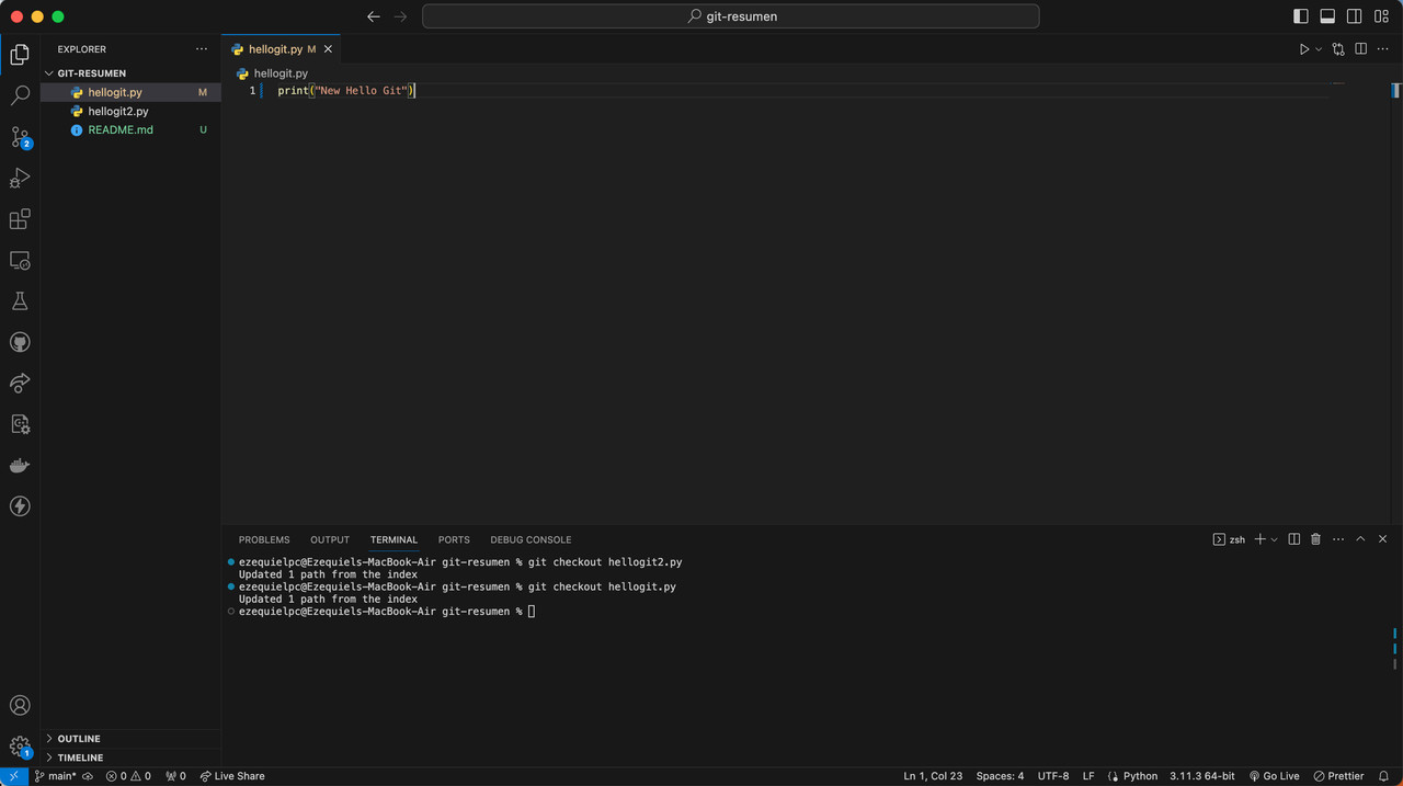 Edicion de hellogit.py Git status y Git log