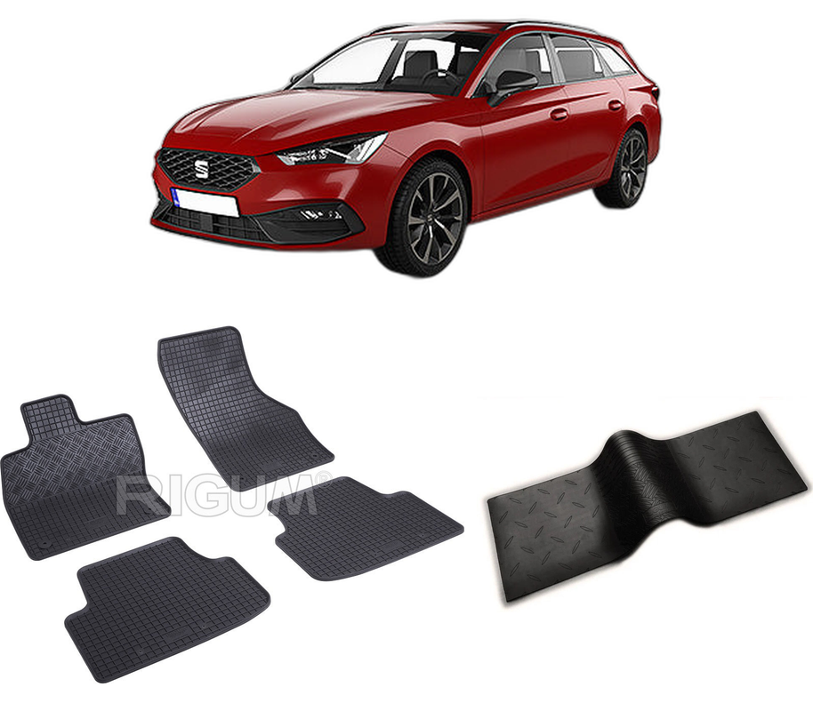 Set covorase auto SEAT LEON IV PHEV din 2020-PREZENT, cu covoras tunel median, CAROSERIE COMBI, Presuri cauciuc 100%, compatibil cu autoturismul SEAT LEON IV PHEV, Rigum