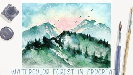 Painting Watercolor Trees in Procreate - Digital Watercolor Forest Landscape - Free Brushes