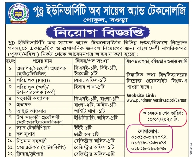 Pundra-University-Job-2025