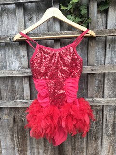 Red Sequin Feathers Leotard - Dance Size 3