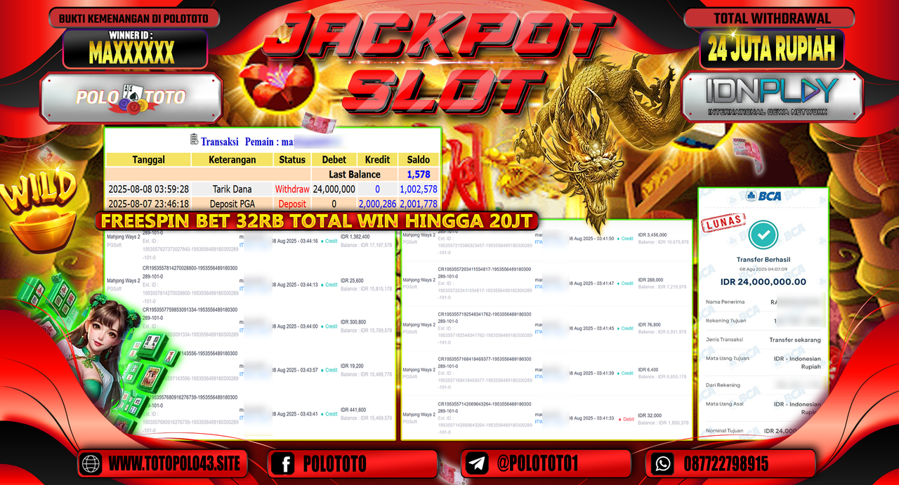 POLOTOTO JACKPOT SLOT MAHJONG WAYS 2 Rp.24.000.000,-LUNAS