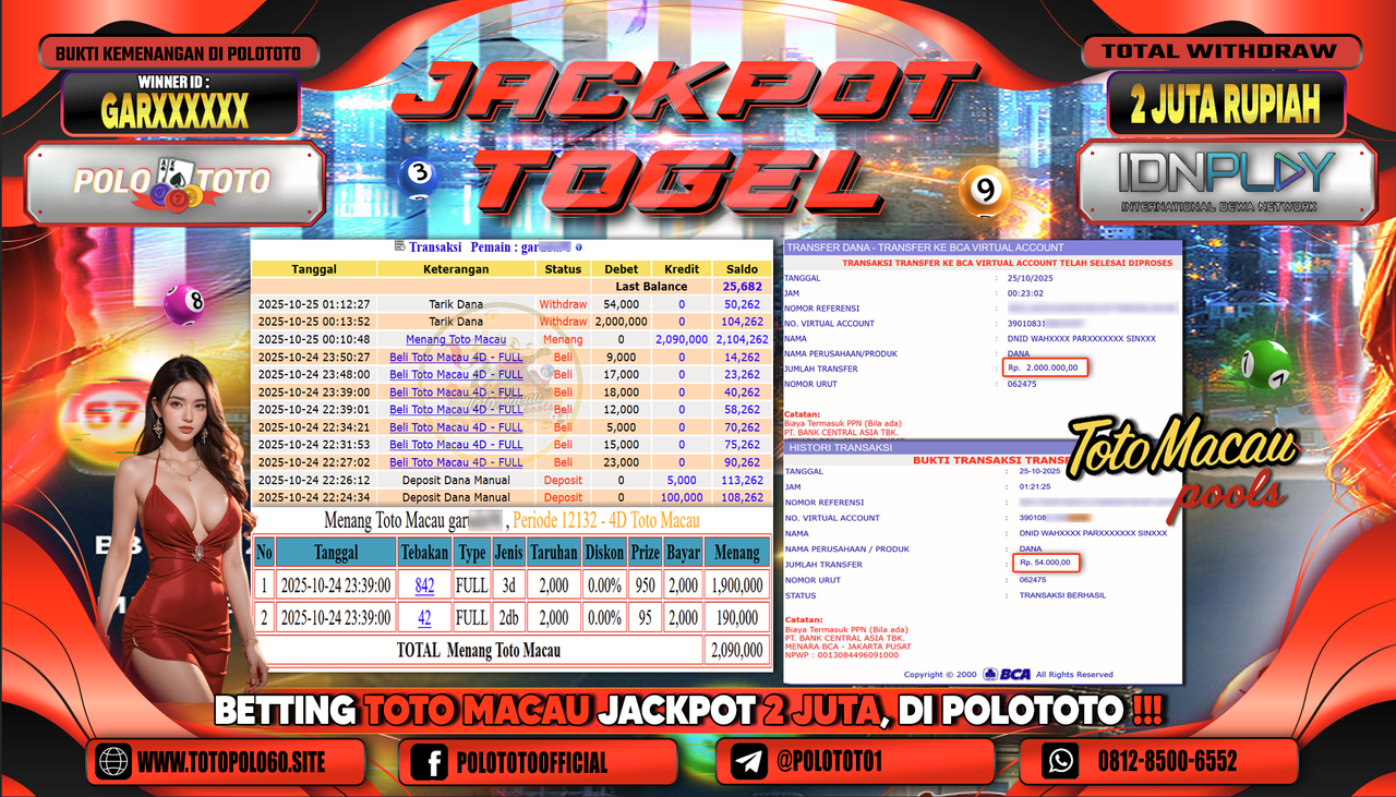 POLOTOTO JACKPOT TOGEL MENANG TOTO MACAU Rp.2.000.000,- LUNAS