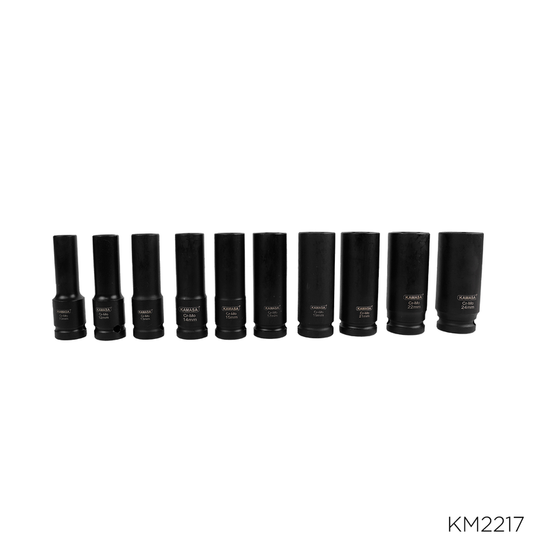 JUEGO DE DADOS DE IMPACTO LARGO 1/2" DR 10PZS(10-24MM) KAMASA