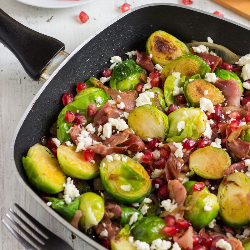 Roasted brussels sprouts and sweet potatoes