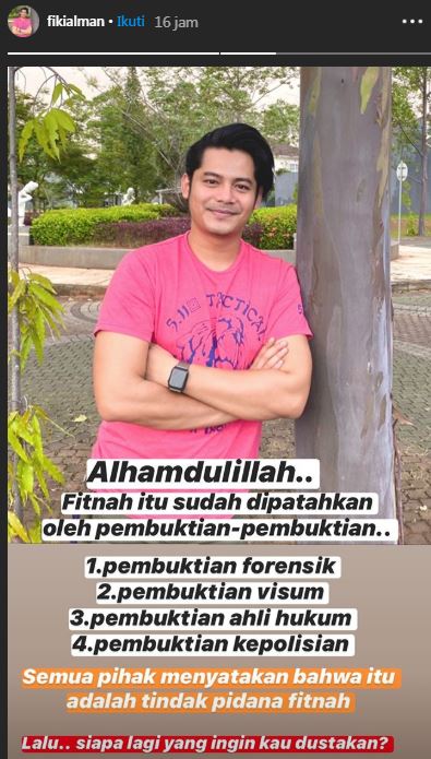 Unggahan kedua Fiki Alman terbukti tidak bersalah atas tuduhan perselingkuhan oleh Vicky Prasetyo. 
