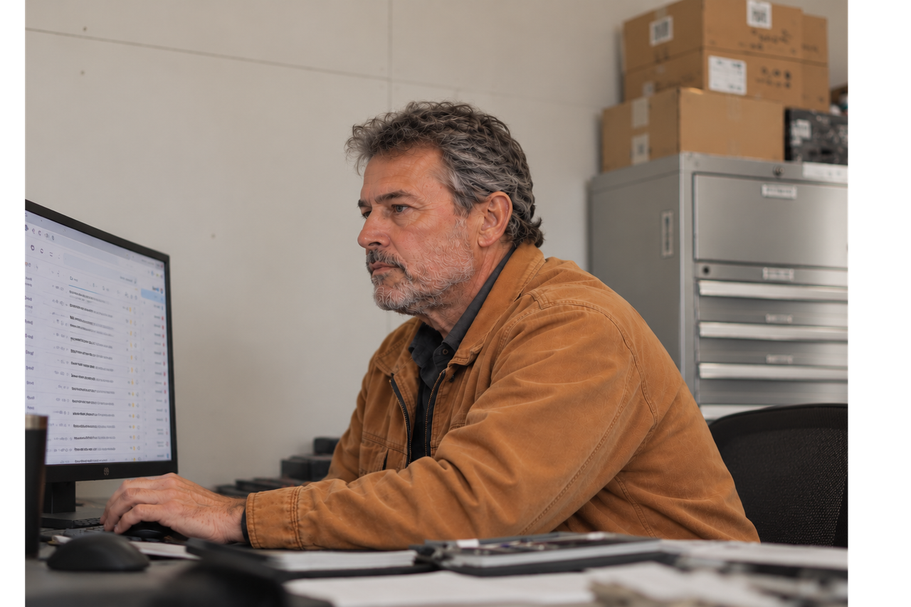 Home service business owner working in his office