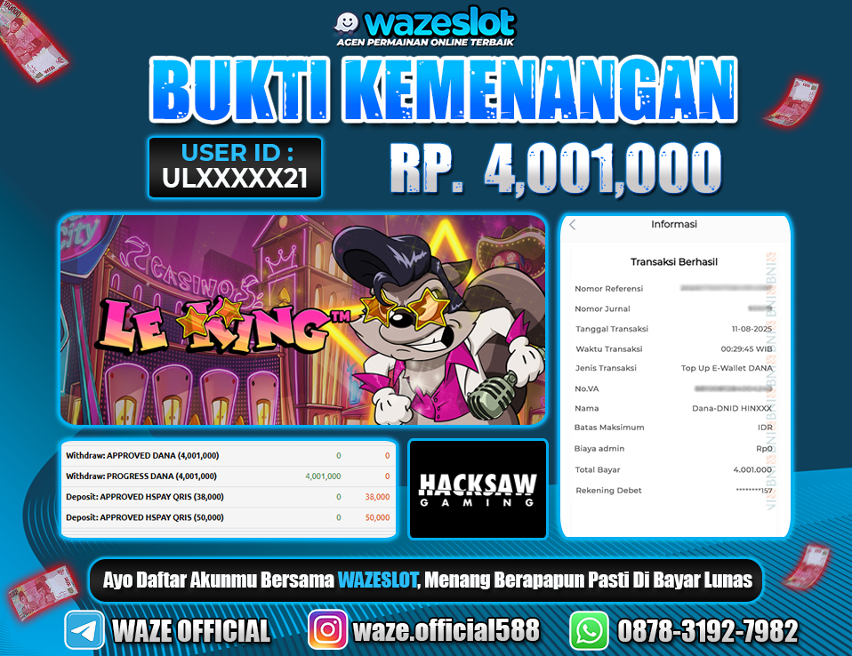 BUKTI KEMENANGAN 11 AGUSTUS 2025 GAME LEKING ( HACKING GAMING )