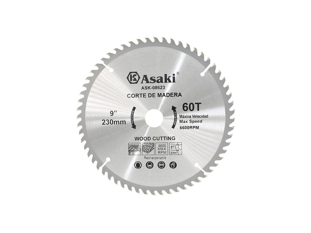 DISCO DE SIERRA P.MADERA 9"X60TX1" 60 DIENTES ASAKI